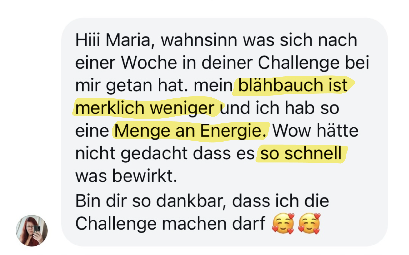Testimonial — Blähbauch merklich weniger